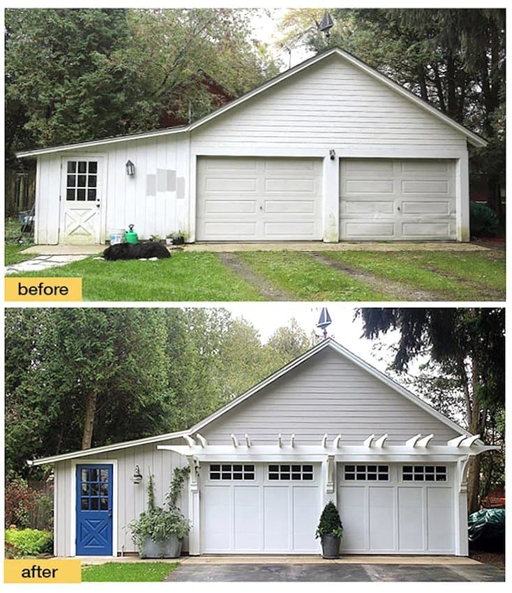 A finished garage door on a home, seen from the street